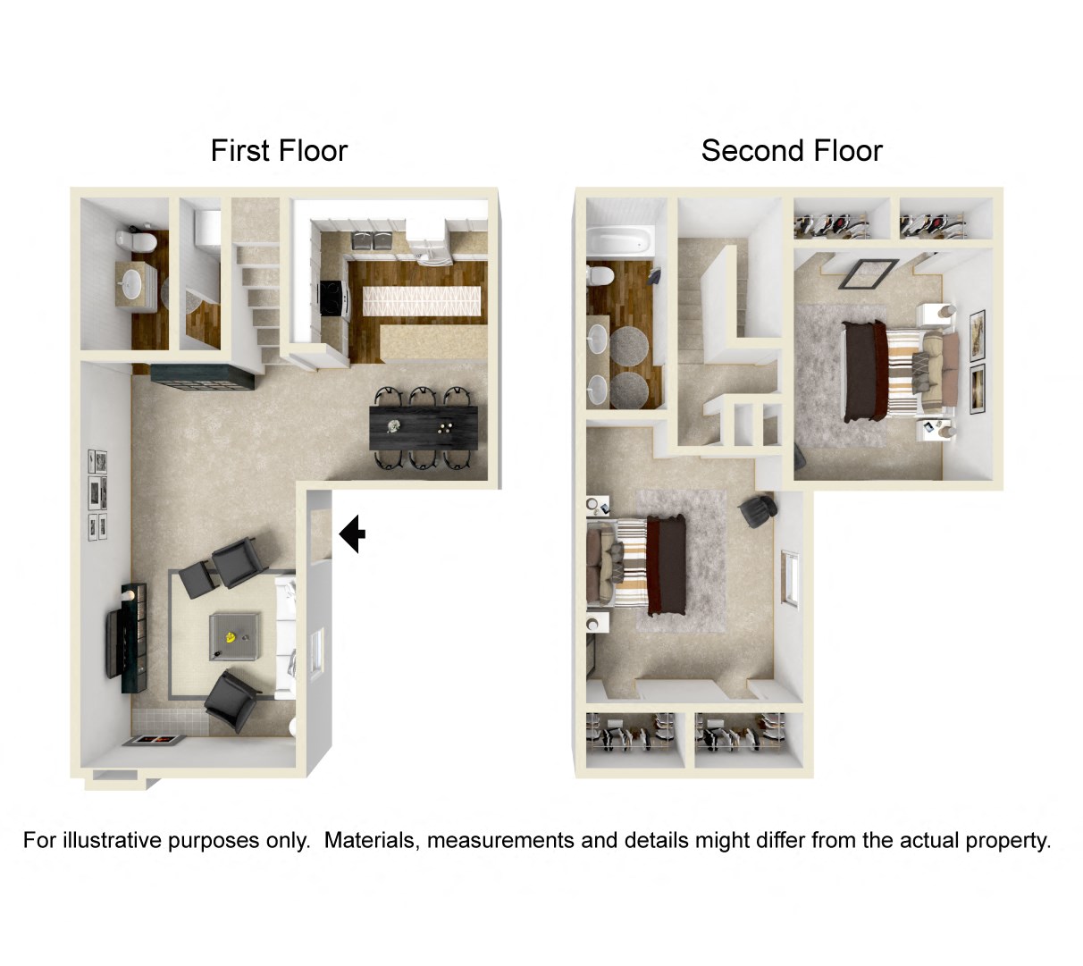 Floor plan for 2 beds, 2 baths, 1410 sqft